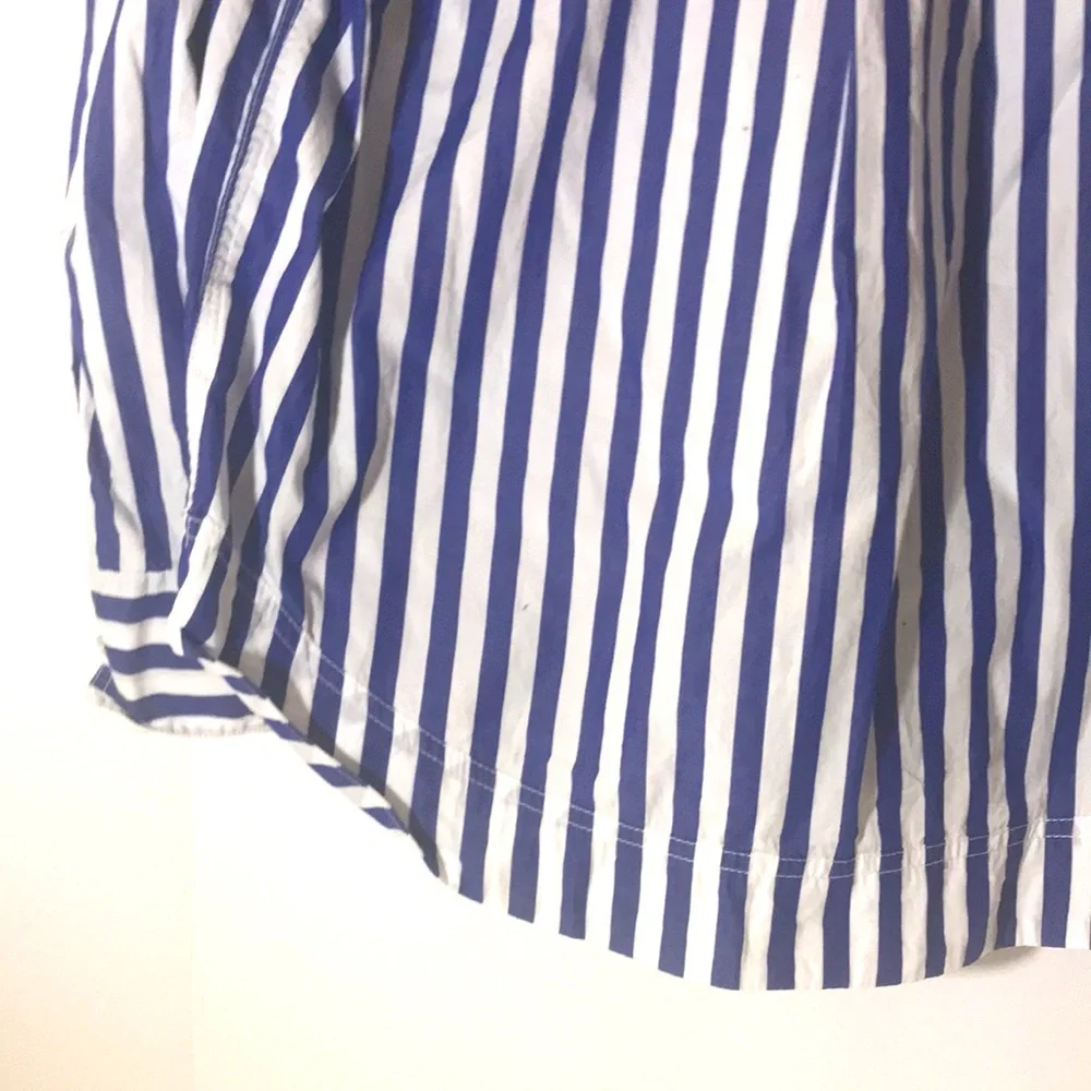 J CREW long sleeve top size m purple white stripes open neck business ca…